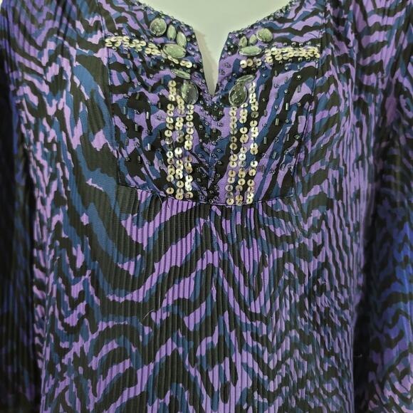 Maggie Barnes Purple Black Accordion Pleat Beaded Bodice Top 16W Lightweight - Picture 5 of 6